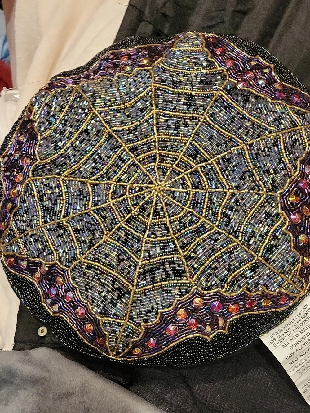 Hand Beaded Stunning Spider Web Large Throw Pillow Halloween,EUC